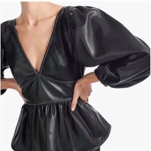 Staud Luna Top Faux Leather V Neck Long Sleeve Edgy Chic Night Out Party 2